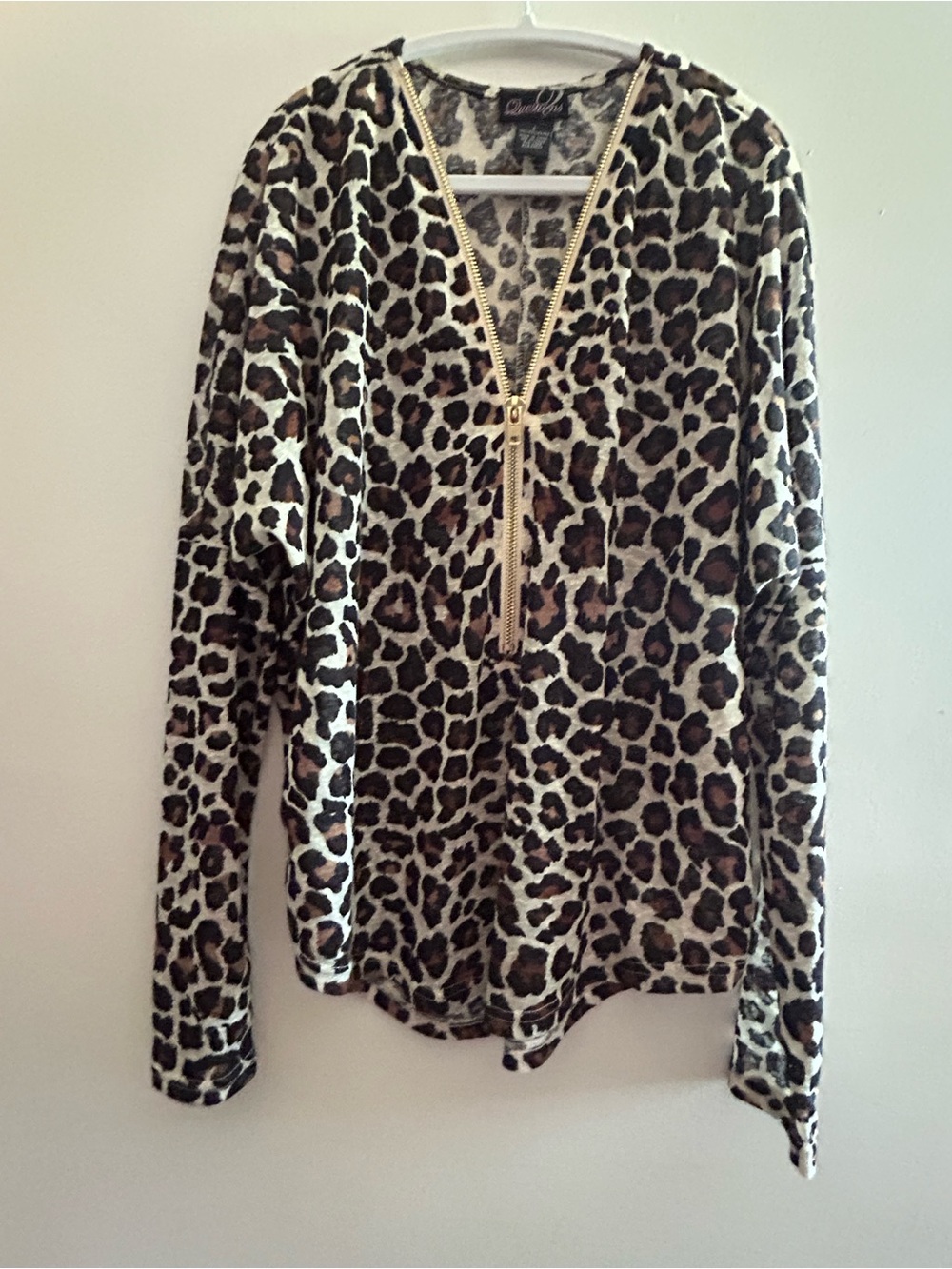 Questions Leopard Print Zip-Front Women’s Top - Brown/Black/Cream